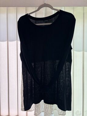 Apt9 Black Long Sleeve Top with Lace Hem